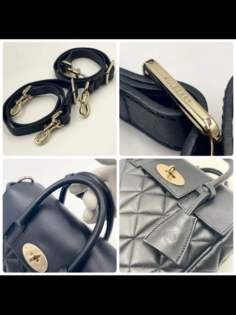 Mulberry Black Quilted Leather Satchel with Gold Hardware